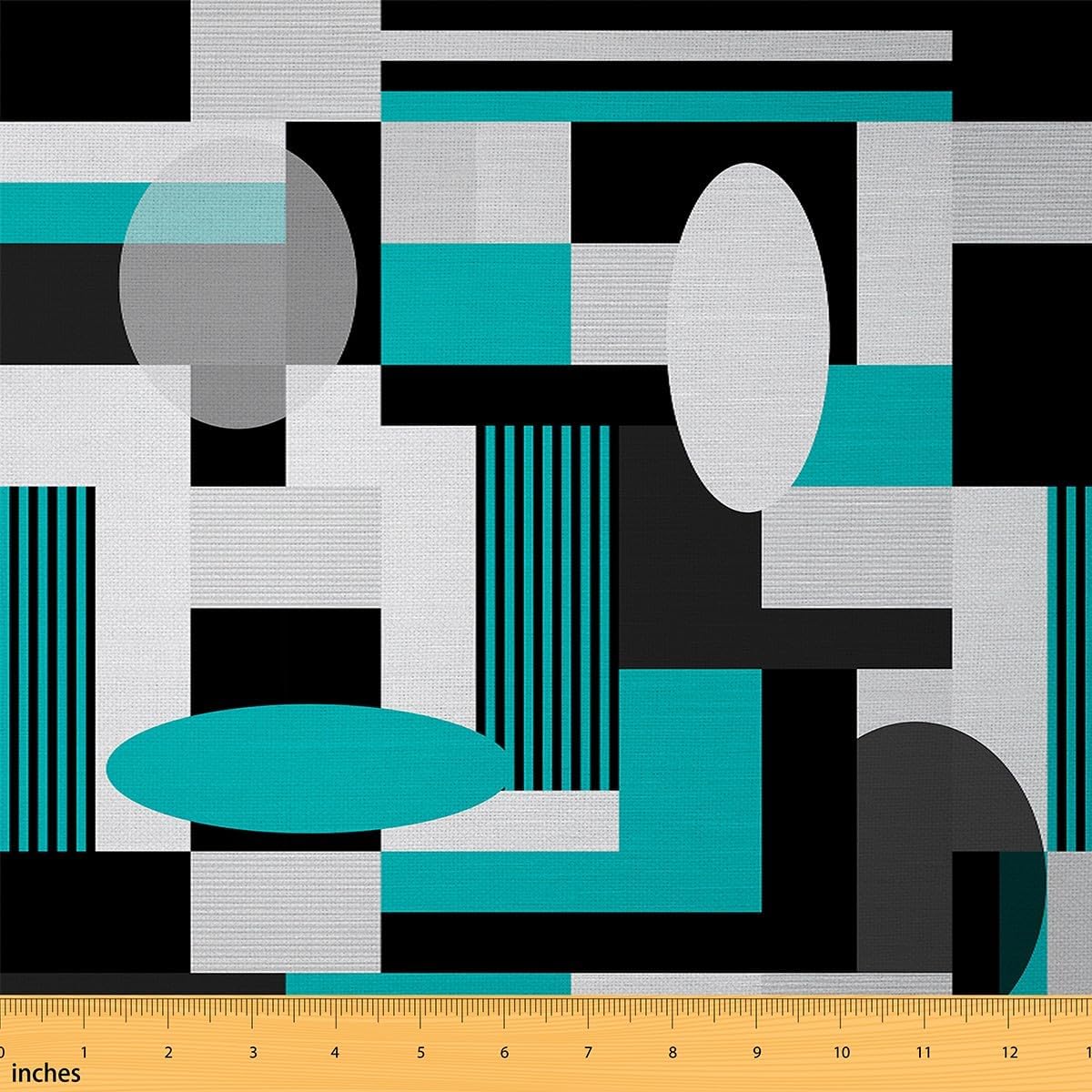 Feelyou Geometric Fabric by The Yard 2 Yards Teal White Black Decorative Waterproof Outdoor Fabric Rectangle Square Upholstery Fabric for Chairs Modern Abstract Art DIY Reupholstery Fabric