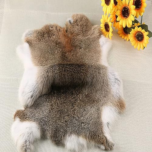 Miniatura 2 de 2 piezas de piel de conejo curtida natural, piel de conejo con cuero de calidad de costura, (gris natural + amarillo pajita)