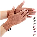 Duerer Arthritis Compression Gloves Women Men for RSI, Carpal Tunnel, Rheumatiod, Tendonitis, Fingerless Gloves for Computer Typing and Dailywork (Brown, L)