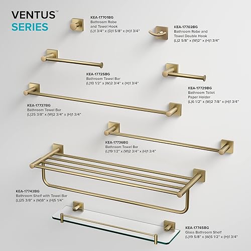 Miniatura 9 de Kraus Ventus KEA-17745BG - Estante de baño de vidrio con riel, acabado dorado cepillado, acabado dorado