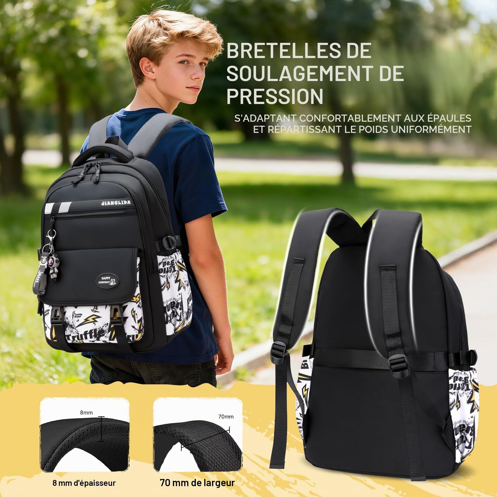 Tanou Cartable College Garcon, Sac d'école Imprimé Graffiti, 10 à 18 ans