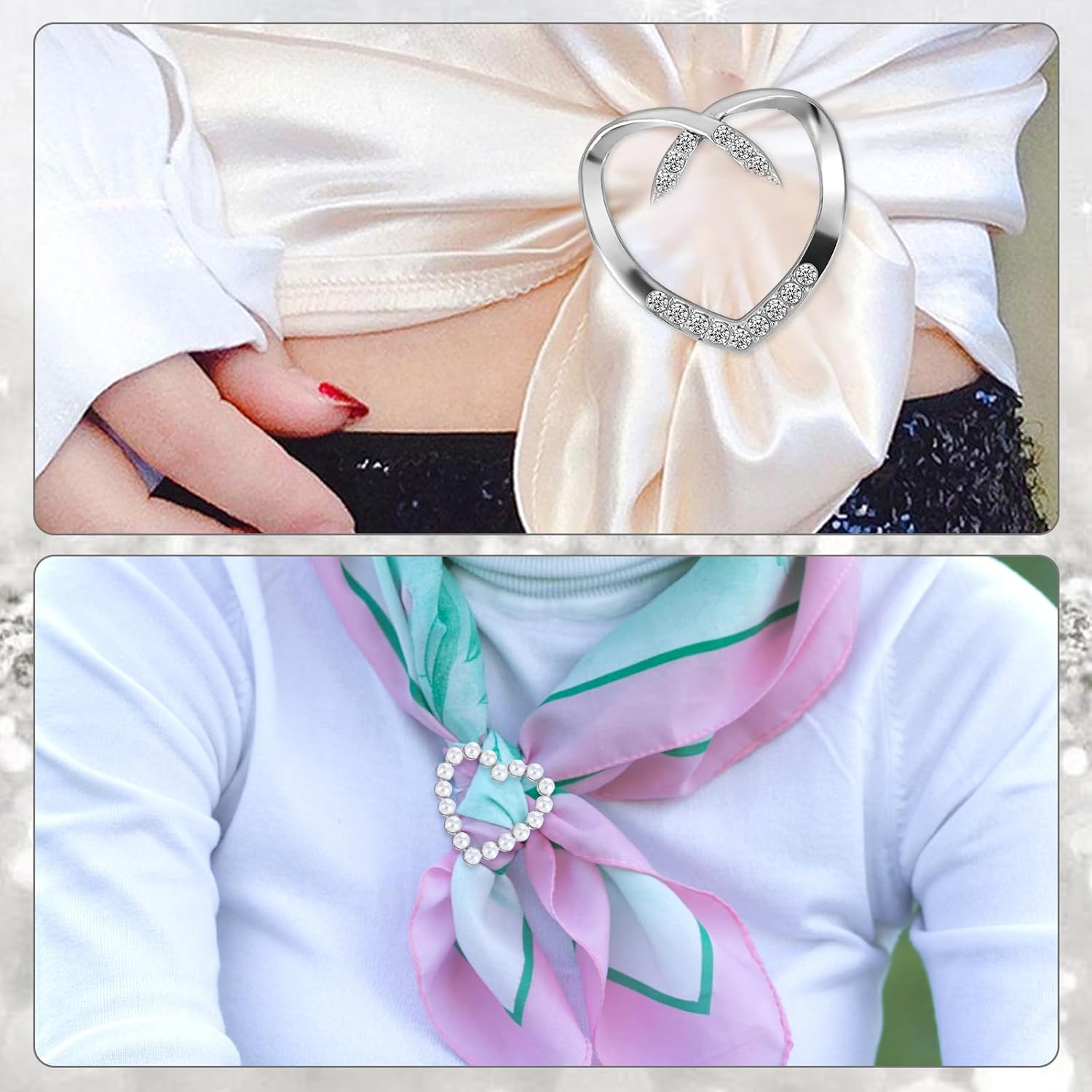 4 PCS Scarf Rings Shirt Clips T-Shirt Tie Clips for Women Portable Waist Cinch Buckle Waist Tightener Clip Cinch Clip for Loose Clothes (Silver) - Image 5