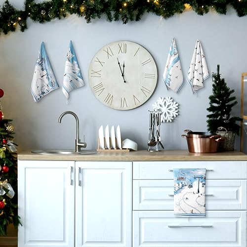 Miniatura 9 de 6 toallas de cocina de Navidad, diseño de árbol de cascanueces, toallas de mano a cuadros de búfalo rosa y blanco, paños de cocina de invierno para