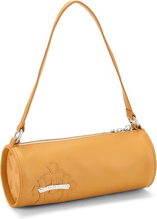 Pre-loved Orange Leather 3 Crosses Patch Shoulder Bag, Orange