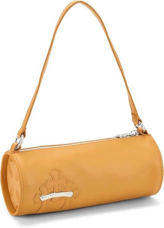 Pre-loved Orange Leather 3 Crosses Patch Shoulder Bag, Orange