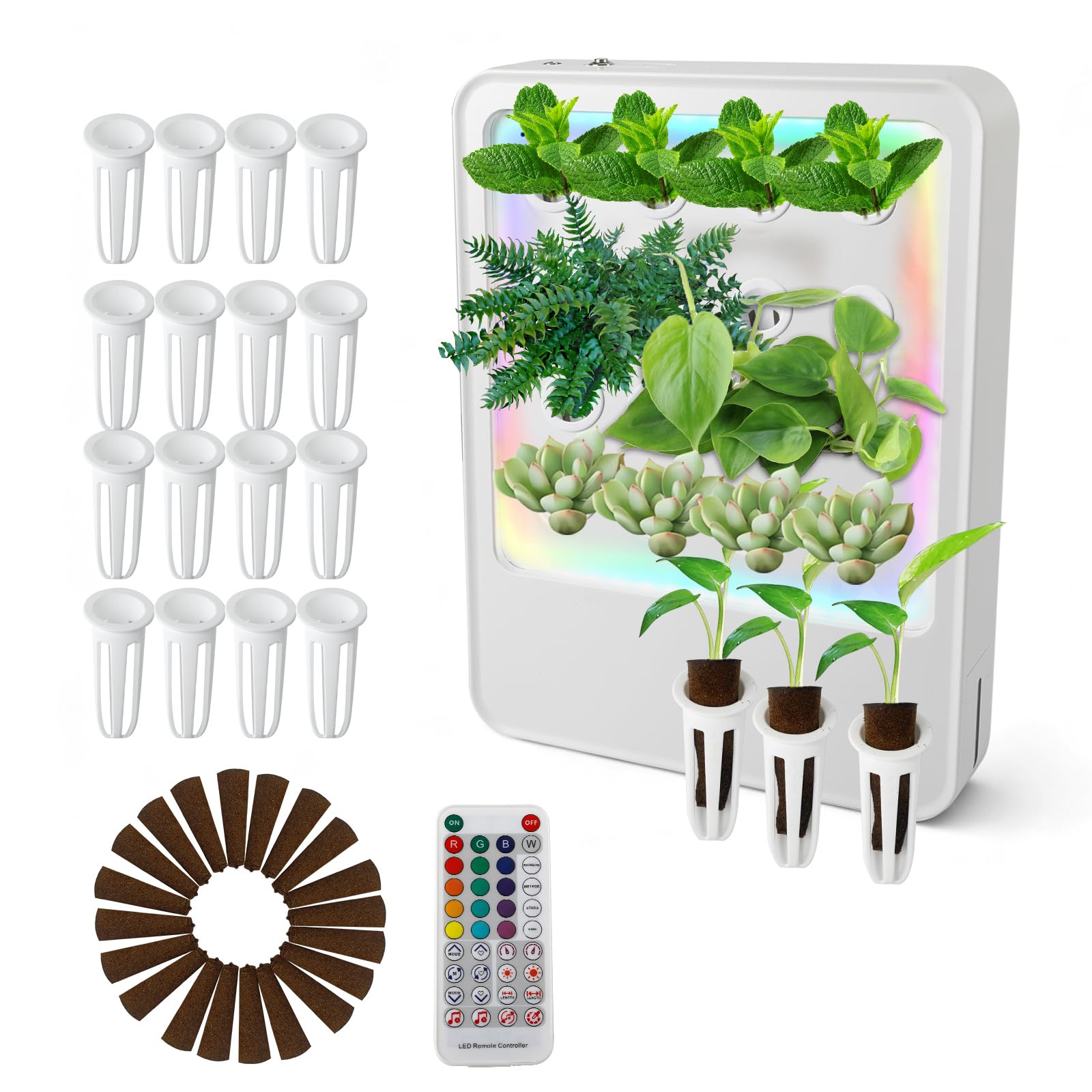 CDIYTOOL Sistema de cultivo hidropónico con luz LED de crecimiento, jardín de hierbas de 16 cápsulas, juego inteligente de germinación de plantas con riego automático, luz ajustable