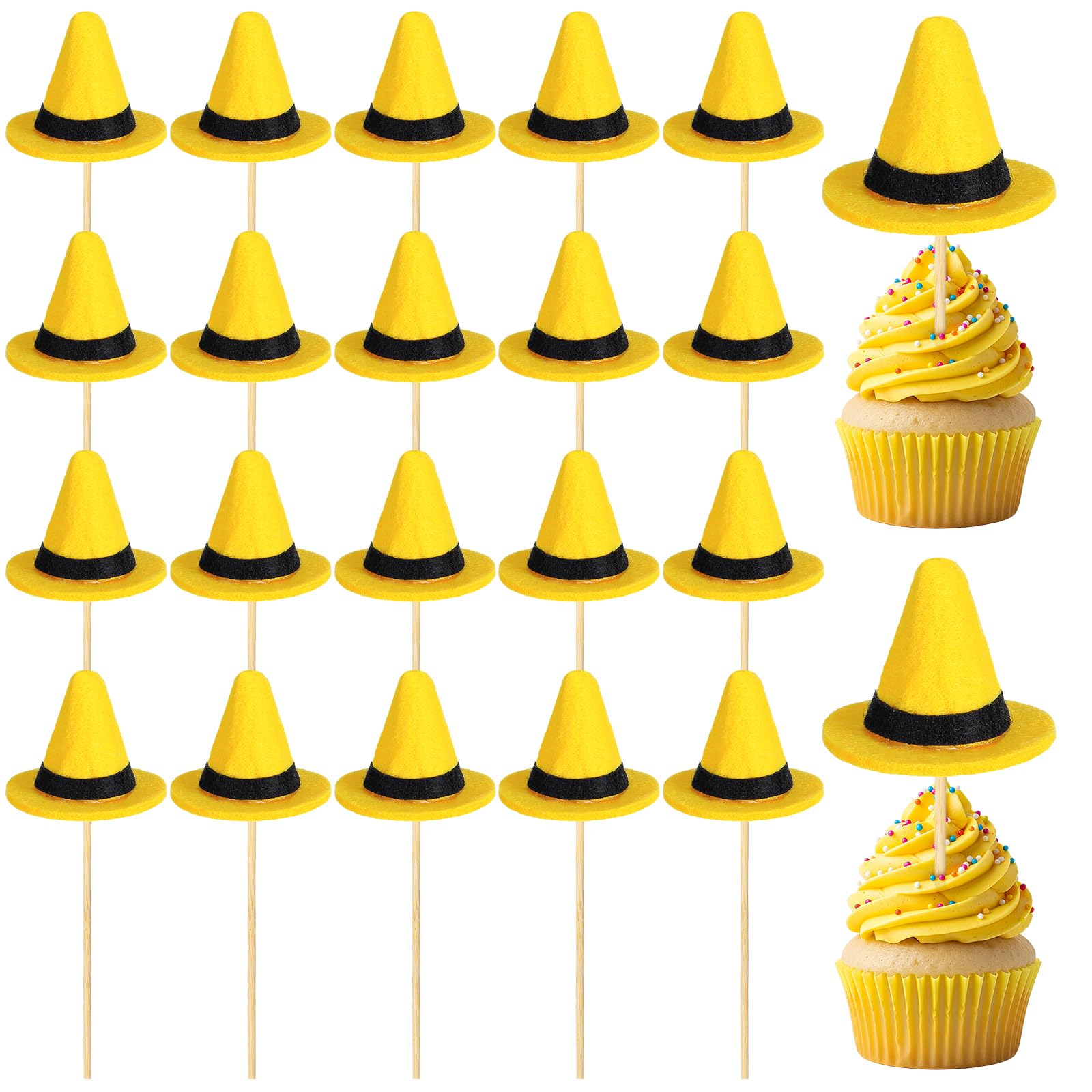24 Pcs Monkey Hat Cupcake Toppers Yellow Themed Birthday Supply 3D Cute Curious Cupcake Picks Party Decoration Yellow Hat Party Supply for Birthday Baby Shower Wedding Decoration