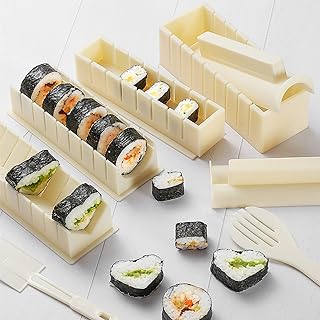 Sushi Making Kit, 10 Pieces Complete Sushi Set for Beginners, Plastic Sushi Maker Tool with 8 Sushi Roll Mold Shapes Kitch...