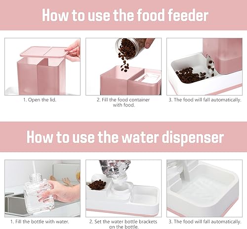 Miniatura 5 de Comedero automático para mascotas pequeñas y dispensador de agua, 2 en 1 por gravedad para gatos, gatos pequeños, medianos y pequeños, juego de