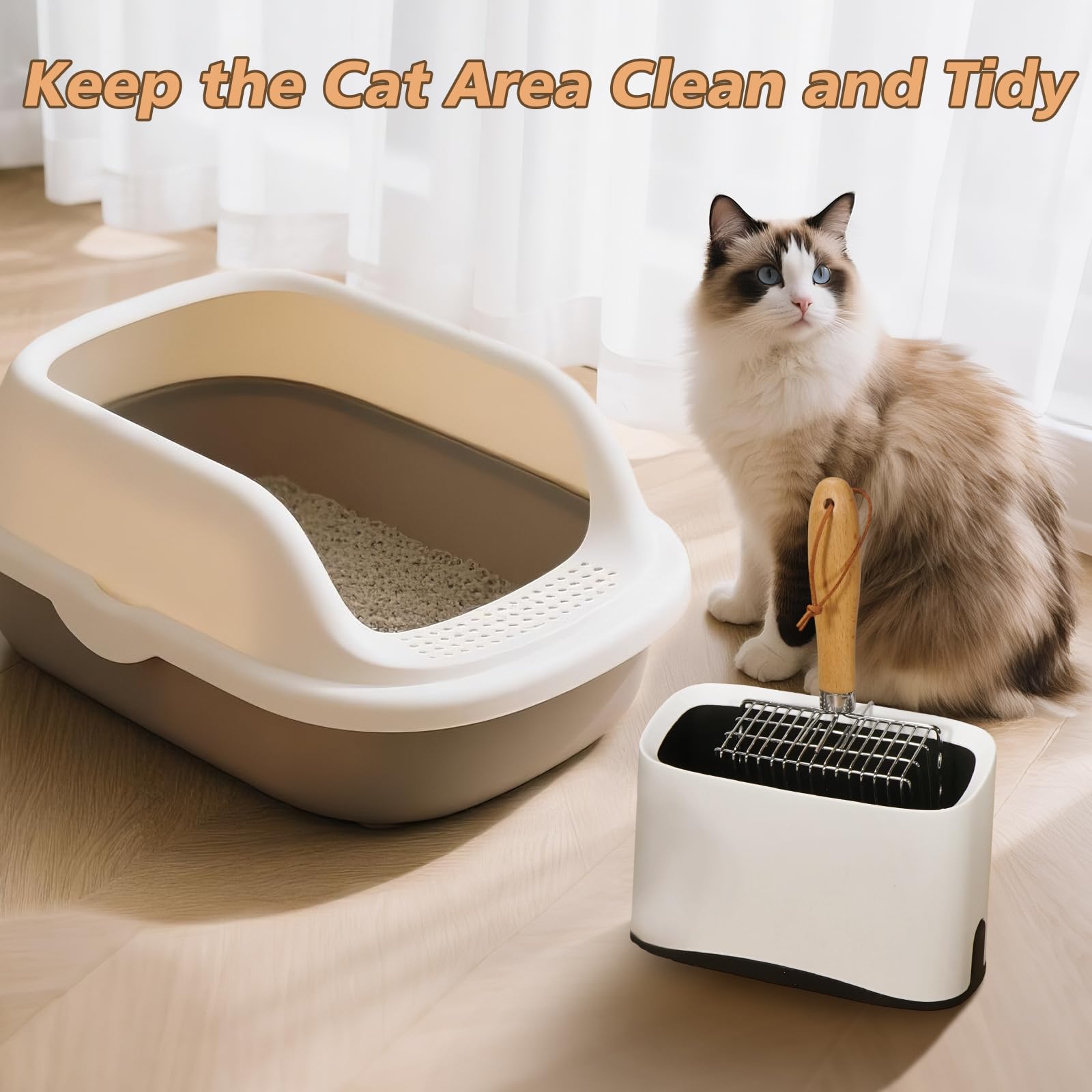 ARMLULU Metal Cat Litter Scoop with Holder, Poop Scooper with Stand&2 Rolls of Garbage Bag, Heavy Duty Stainless Steel Shovel with Wooden, Kitty Quick Sifter for Easy Cleaning, Essential Item for Cat - image 5