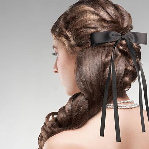 Miniatura 3 de Parcce 4 pinzas para el cabello con lazo con borla y cola larga para mujeres, niñas, adolescentes y niños, soporte sólido con lazo de moda,