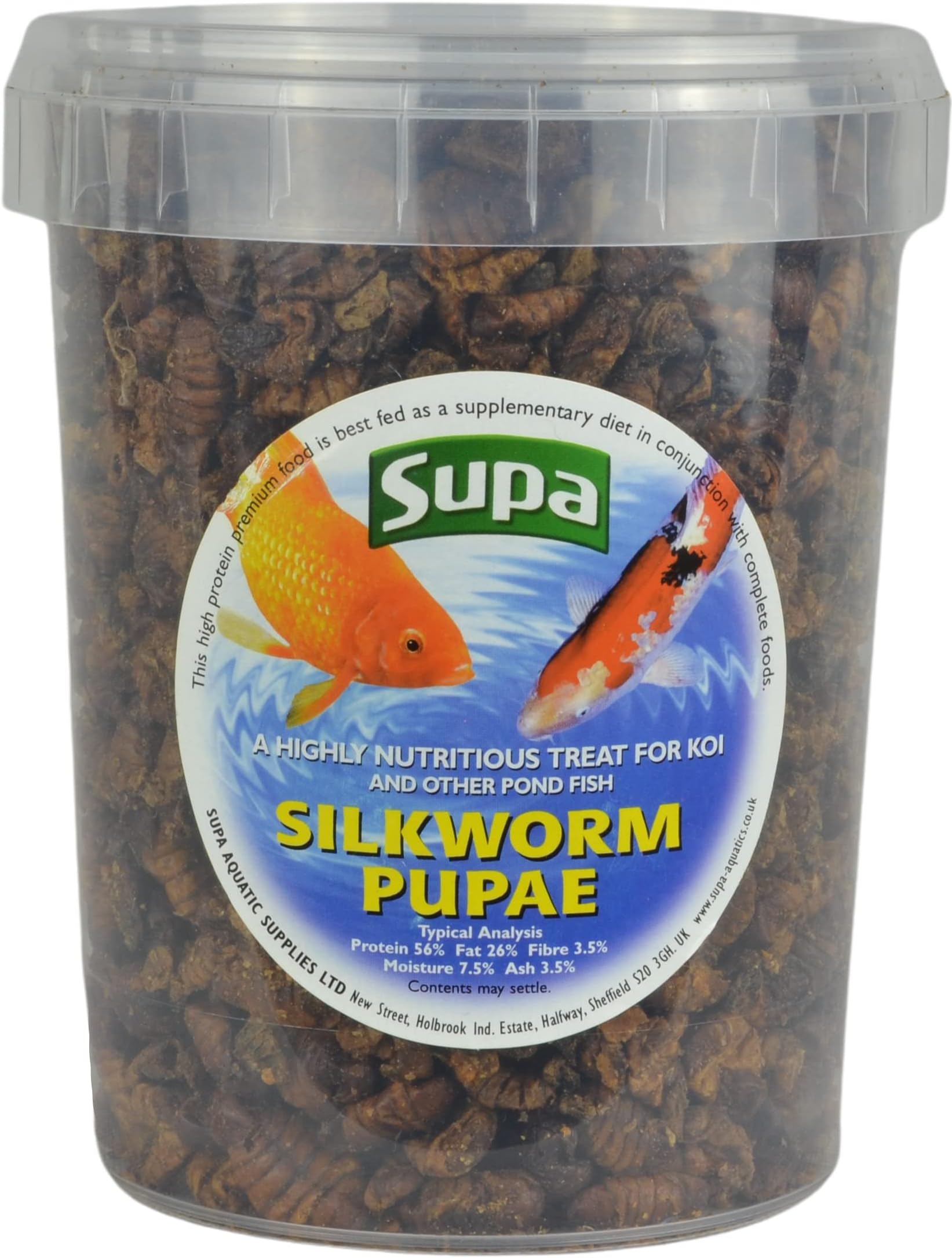 Supa Koi Silkworm Pupae, 1 Litre Bucket | A Highly Nutritious 100% Natural Protein Rich Treat Food For Koi And Other Pond Fish.
