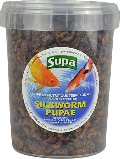 Supa Koi Silkworm Pupae, 1 Litre Bucket | A Highly Nutritious 100% Natural Protein Rich Treat Food For Koi And Other Pond Fish.