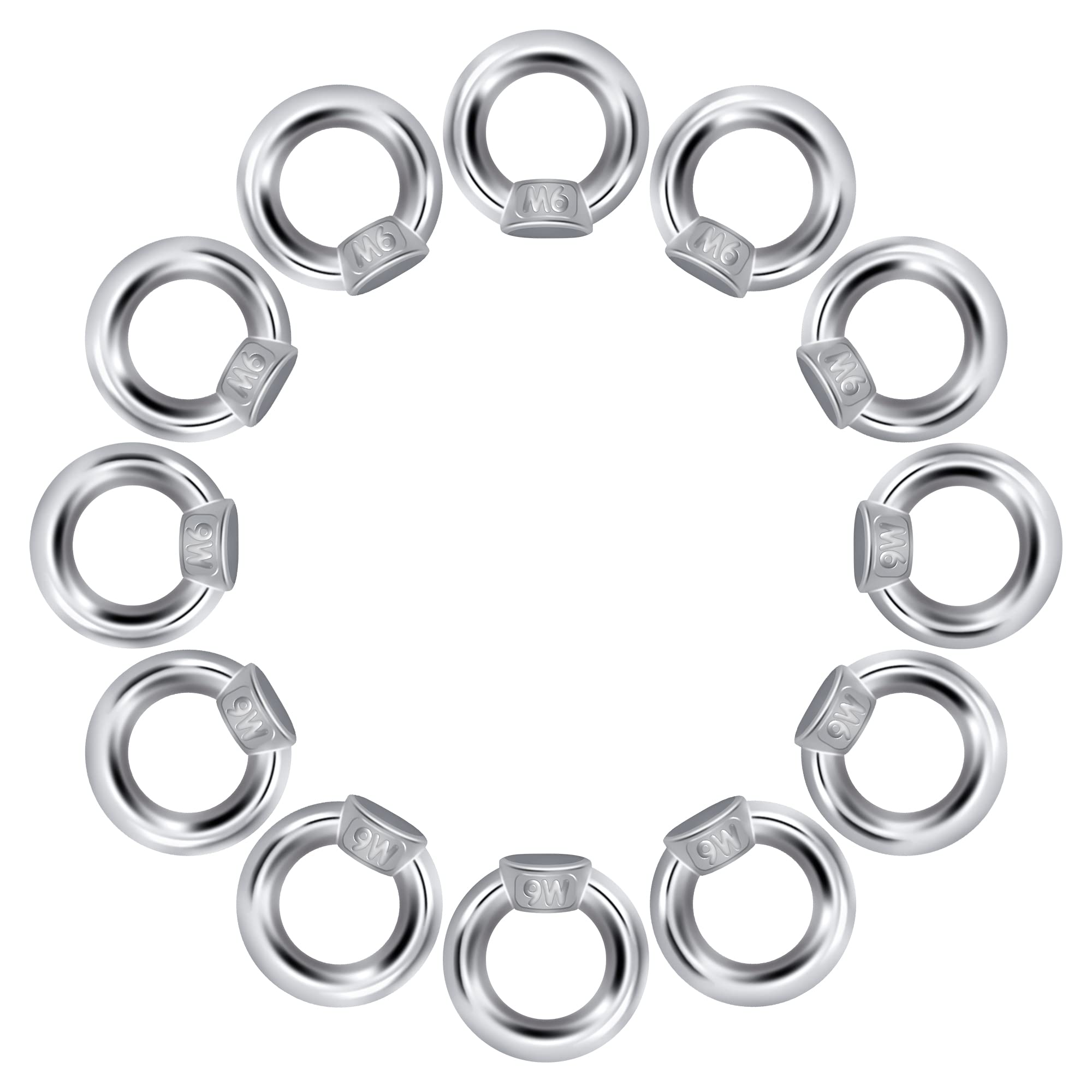 QIMEI-SHOP Dado di Sollevamento M6 Dado a Occhiello Dadi ad Anello in Acciaio Inossidabile 304 per Accessori di Sollevamento e Connessione 12 Pezzi