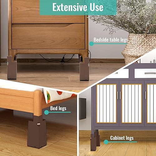 Miniatura 7 de Paquete de 4 elevadores de cama con abrazadera de tornillo, elevadores de muebles ajustables y resistentes para patas de 0.8 a 1.6 pulgadas,