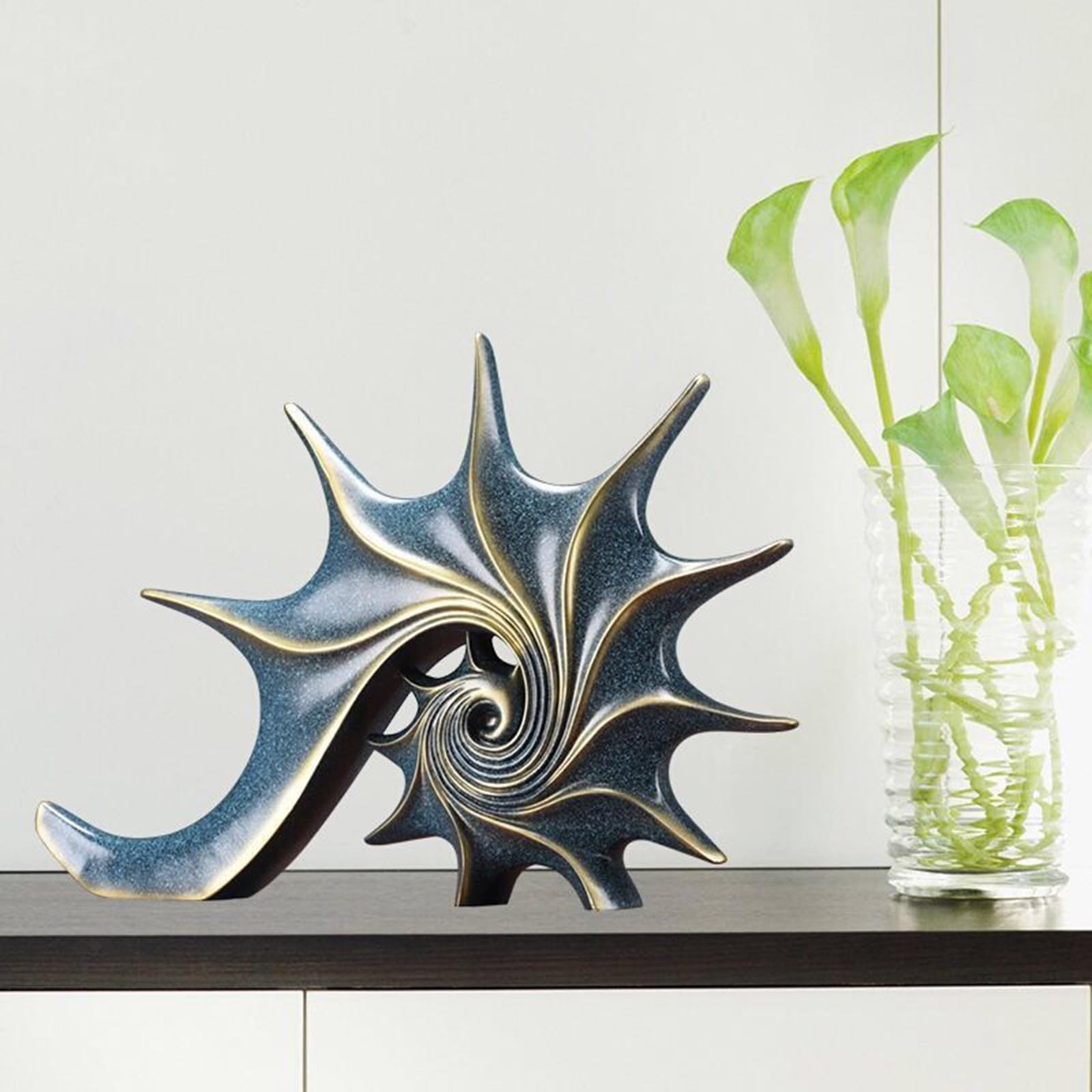Escultura De La Estata De Conch De Resina Esculturas De La Conch DecoracióN De La Figura En El Escritorio CentríEse De Mesa Decorativa De La Playa para La Oficina Room Room Gabinete,Azul