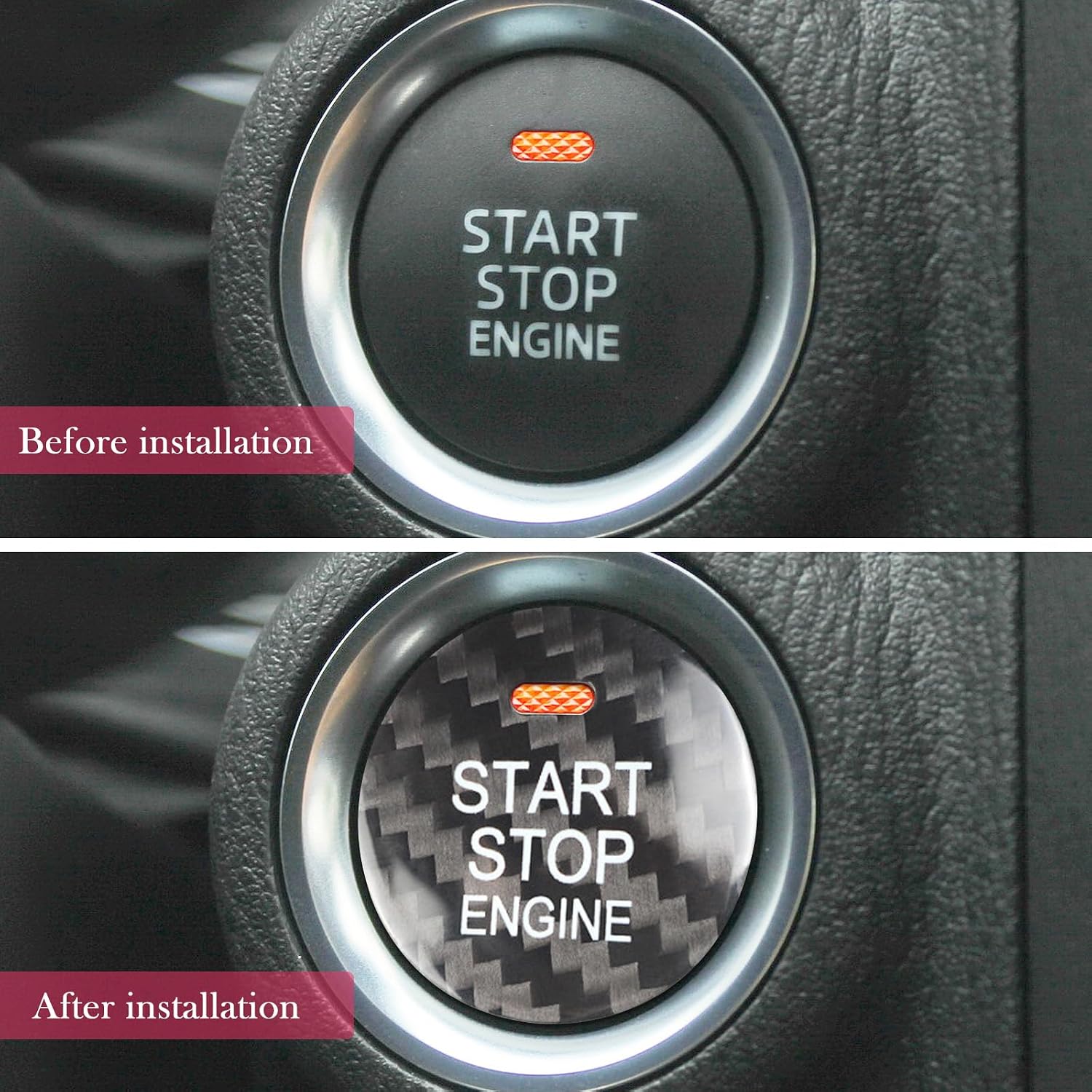 SUNJIKA Compatible with Real Carbon Fiber Center Consoles Engine Start Stop Button Panel Cover Trim Interior Accessories for Mazda 3 6 Axela Atenza CX-3 CX-4 CX-5 CX-8 MX-5 (Black 1pc)