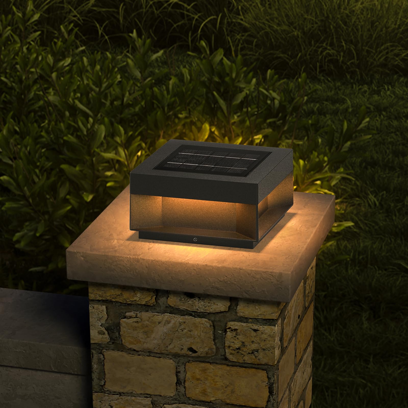 MVBT Solar Modern Post Light, Outdoor LED Fence Deck Column Cap Lamp IP65 Waterproof Lantern 3000K Luxury Landscape Lighting for Patio Posts Flat Surface Garden Decoration (8"*8")