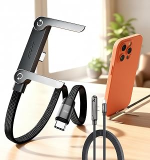 Invisible Holder Charger Cable with Stand, 240w Super Fast Charging 2-in-1 Fast Charging Cord & Multi-Angle Phone Stand for Gaming, Office, Car Travel, Type-C Charging-Cable (Black, 1.5m)
