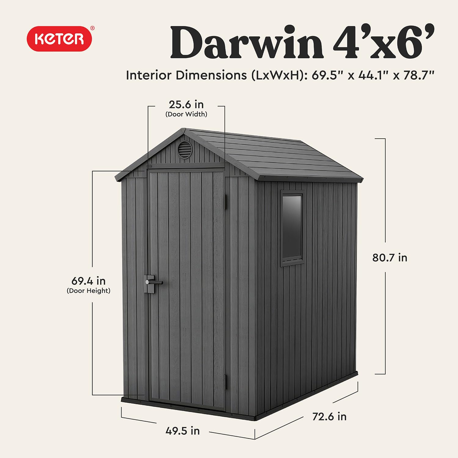 E COX ✖️CABANE de zucca サイズUK6 Keter Darwin 4x6 Feet Outdoor Storage Shed, Graphite Gray
