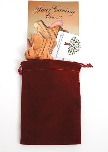 Miniatura 4 de Cruz de cuidado y sujeción de madera de olivo certificada con bolsa y tarjeta (1, grado A +, grano en ambos lados)