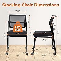 Vista 3 de CLATINA Silla apilable de oficina y sala de espera sin brazos con ruedas, sillas apilables de malla para recepción de invitados con respaldo malla +