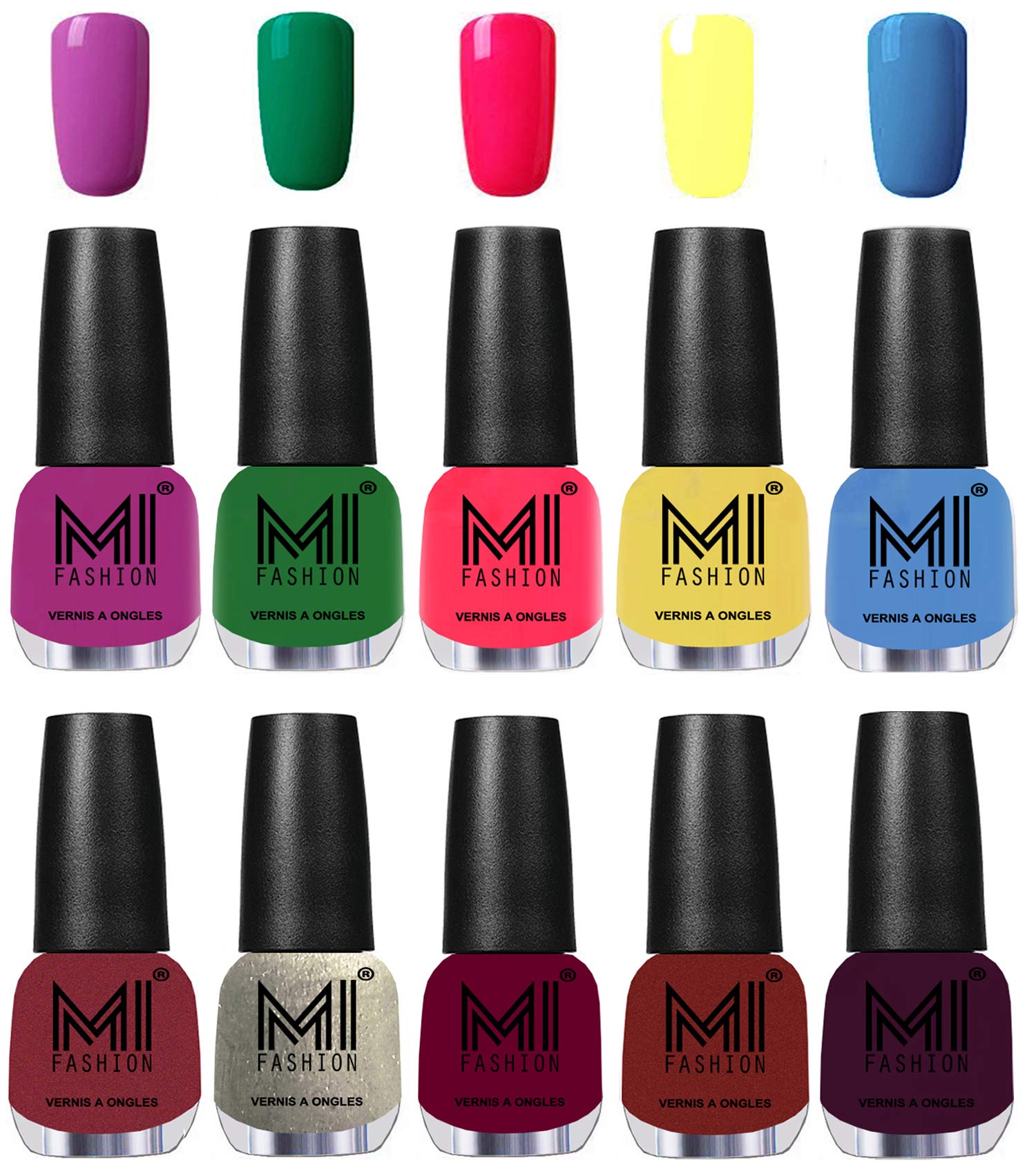 Mi Fashion Color Rich Nail Polish Combo-Bright Plum,Emerald Green,Neon Pink,Pastel Yellow,Ocean Blue,Metallic Red,Gold,Ginger Rust,Deep Red,Lava Lust,Musky Maroon Nail Polish-image-34