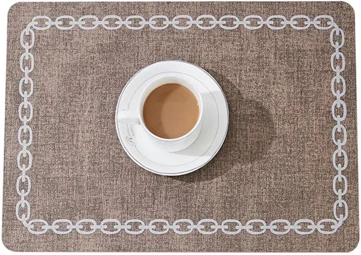 1/4/6PCS Oatmeal Placemats Set Thick Faux Leather Oval Shaped Tableware Mat Insulated Coffe Table Mat Cafe Pad(Chain S Coffee,6pcs)