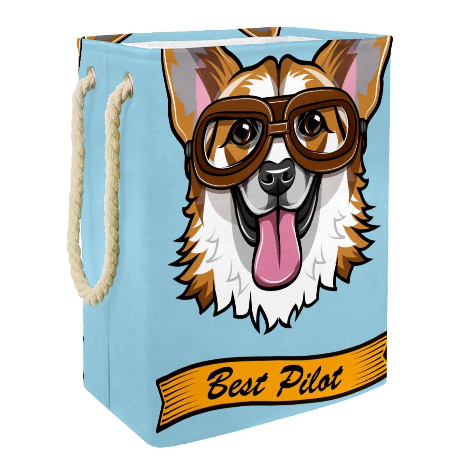 Grand panier à linge personnalisé Corgi robuste avec poignées