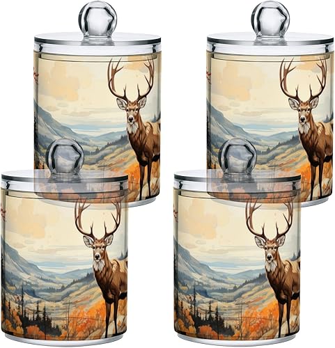 Miniatura 2 de Vnurnrn Qtip - Dispensador de bolas de algodón con tapa, estampado de ciervos y bosques otoñales, tarros de plástico, recipientes de baño,