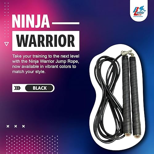 Miniatura 2 de Buddy Lee Ninja Warrior - Cuerda de saltar ajustable para fitness, HIIT, CrossFit y boxeo, sin enredos con rodamientos de bolas de precisión, asas