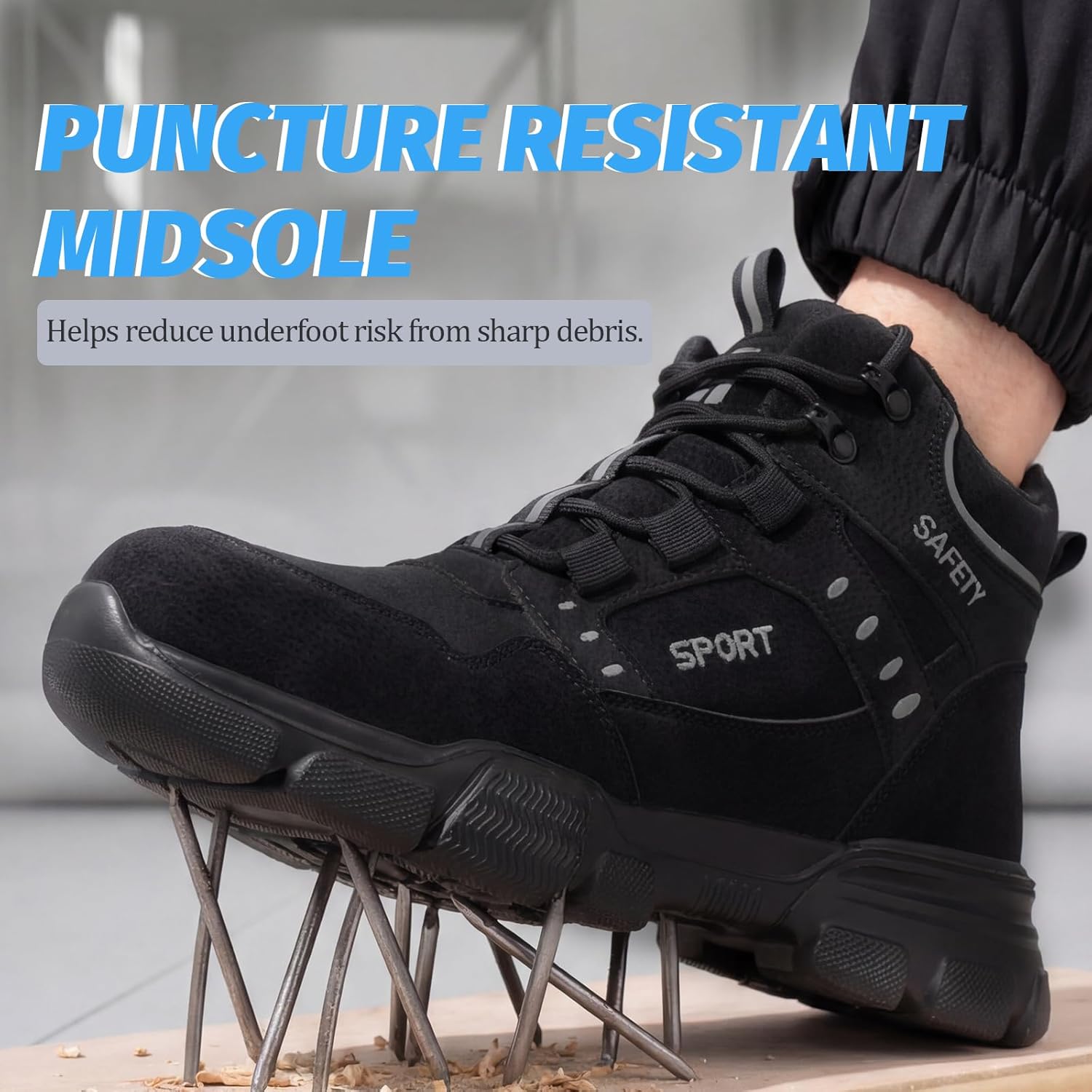 GUSAYEX Steel Toe Boots for Men High Top Work Safety Boots with Kevlar Puncture Resistant Midsole Lightweight Industrial Men's Work & Utility Shoes for Construction Warehouse Factory Jobs