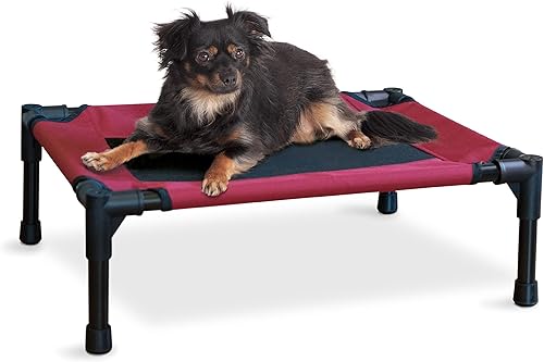K&H PET PRODUCTS Cama elevada para perros al aire libre, cuna elevada portátil para perros, color rojonegro, tamaño pequeño, 17 x 22 x 7 pulgadas