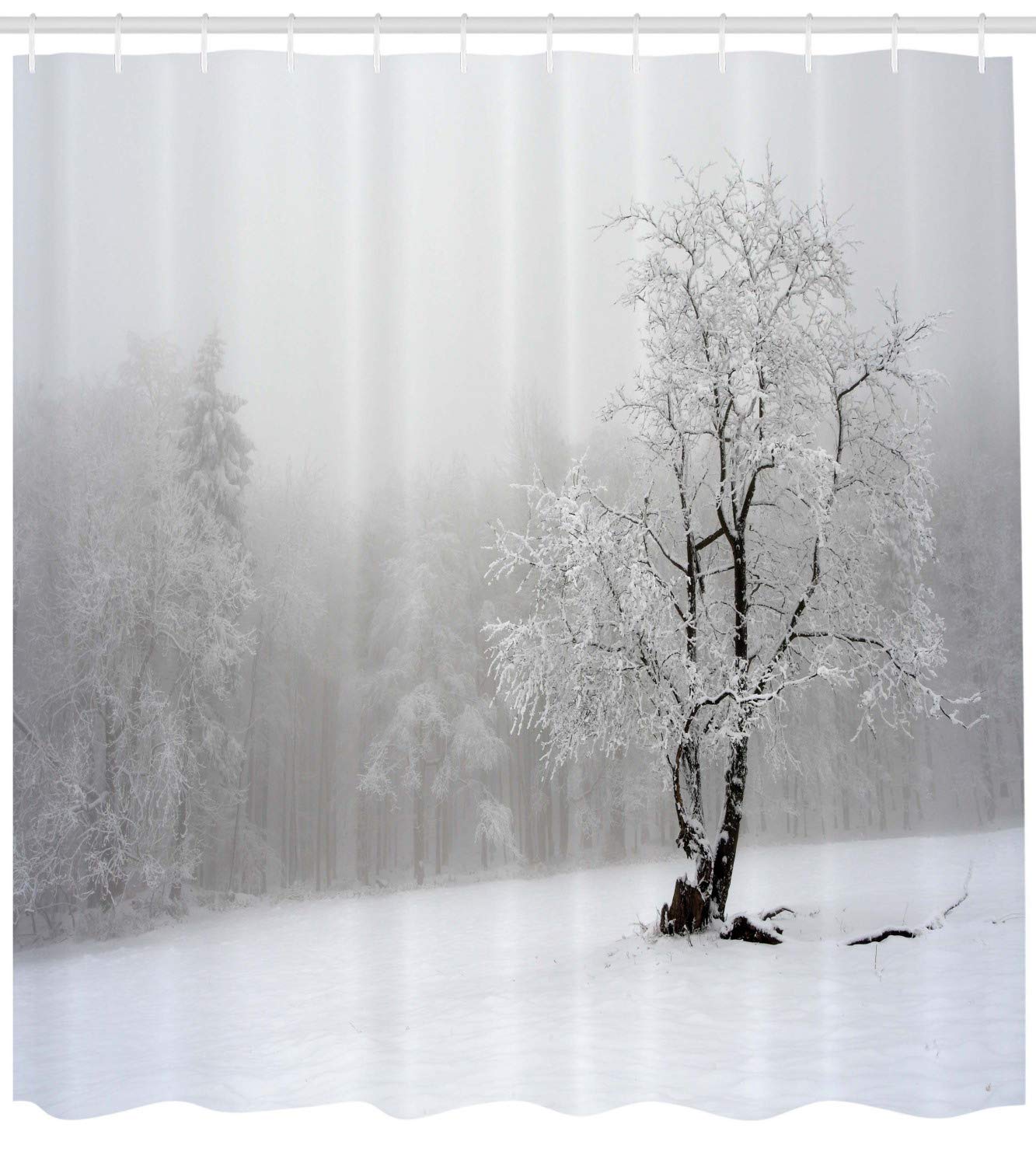 Weihnachts-Winterlandschaft Duschvorhang 175x190 Cm – Mit Frostigen Bäumen & Bauernhaus-Motiv