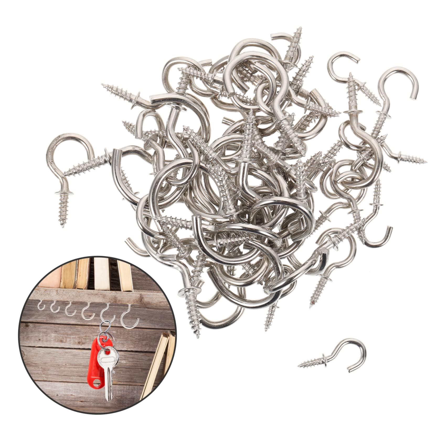 Niquelado Ganchos de techo de metal, ganchos de ojo atornillados, 60 ganchos for clavos, ganchos en forma de S, ganchos de techo for colgar plantas fácilmente