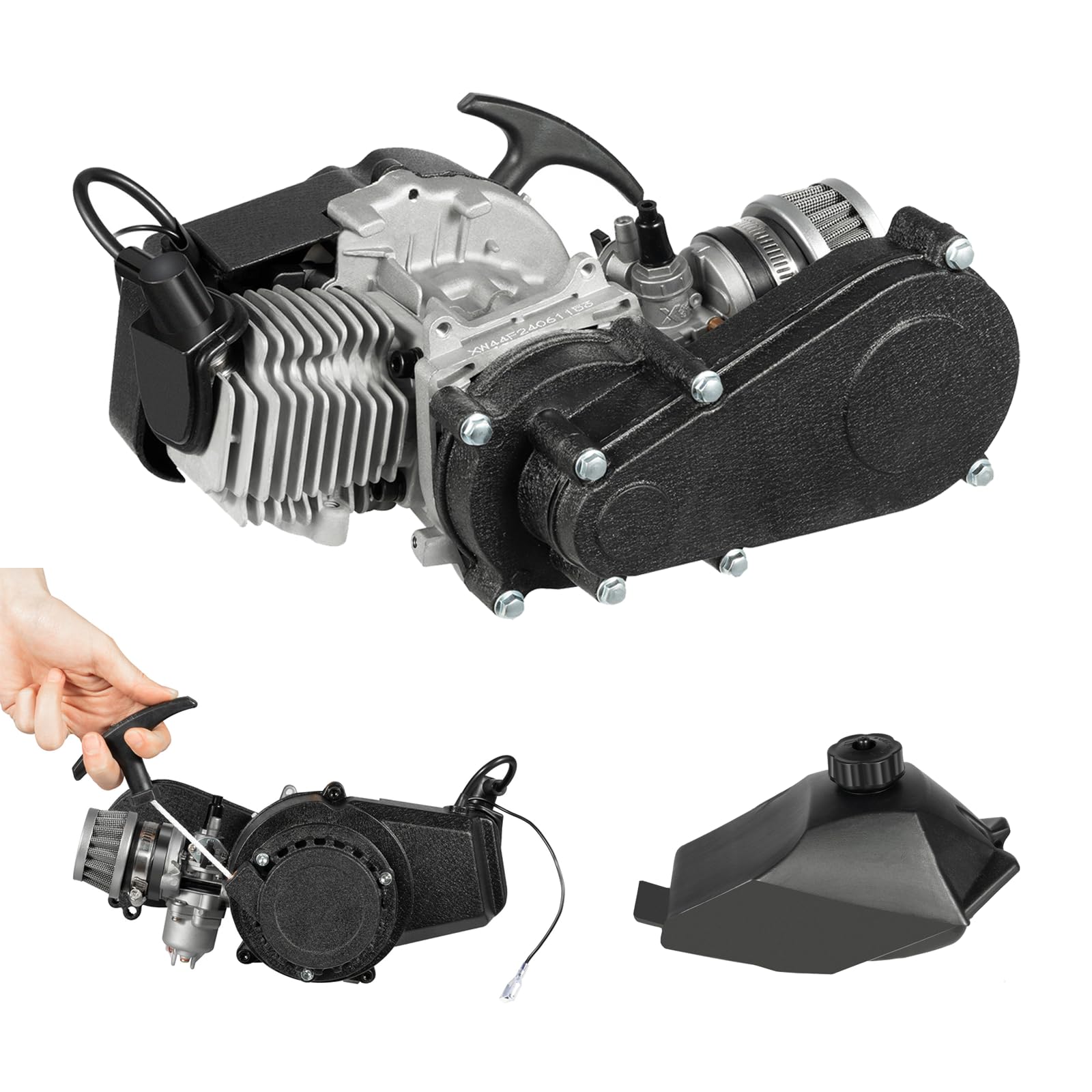 49ccm 2-Takt Motor 50ccm Pocket Bike Motor Mini Cross Fahrradmotor Kit, ATV Quad Dirtbike Motoren mit H117B Vergaser Einzelzylinder