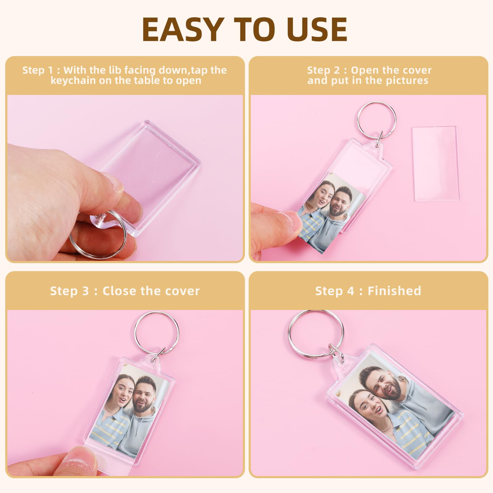 100 Pack Clear Acrylic Photo Picture Keychain Holder Rectangle Blank Photo Insert Keychain Photo Frame Keyring DIY Personalize Favor