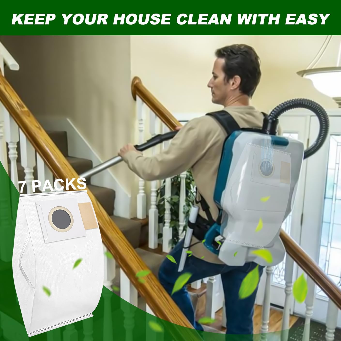 7 Pack 197903-8 Filter Dust Bags for Makita Backpack Vacuum Models XCV05, XCV09 and XCV10 - Replacement Vacuum Bags Dust Bag Accessories