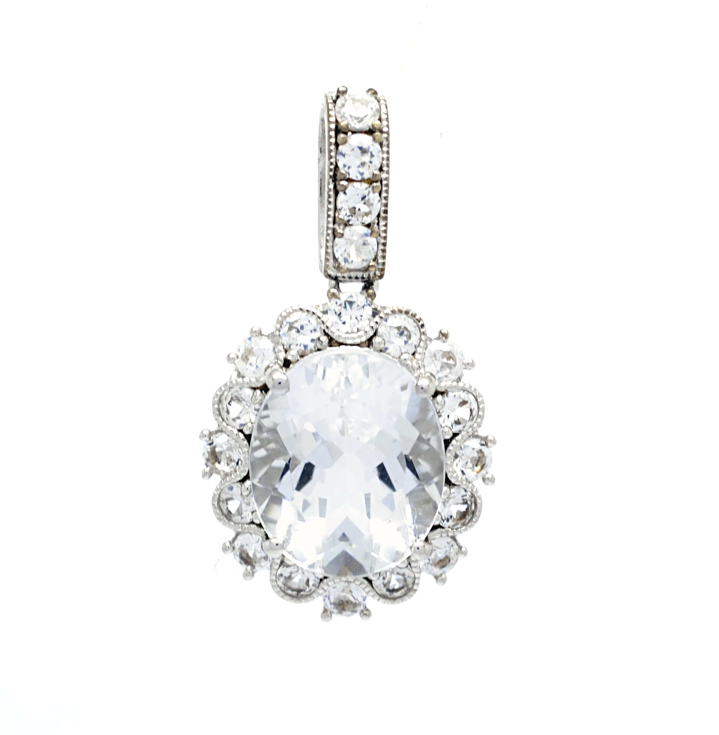 AFJewels 925 Sterling Silver Genuine White Topaz Filigree Pendant with Silver box Chain