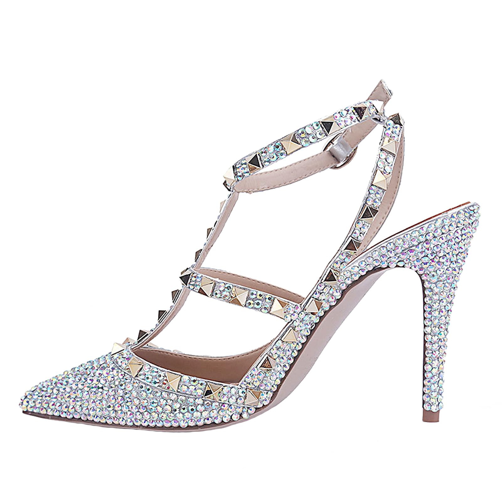 Escarpins pour femmes pointus avec strass rivet et talons aiguilles slingback - 7