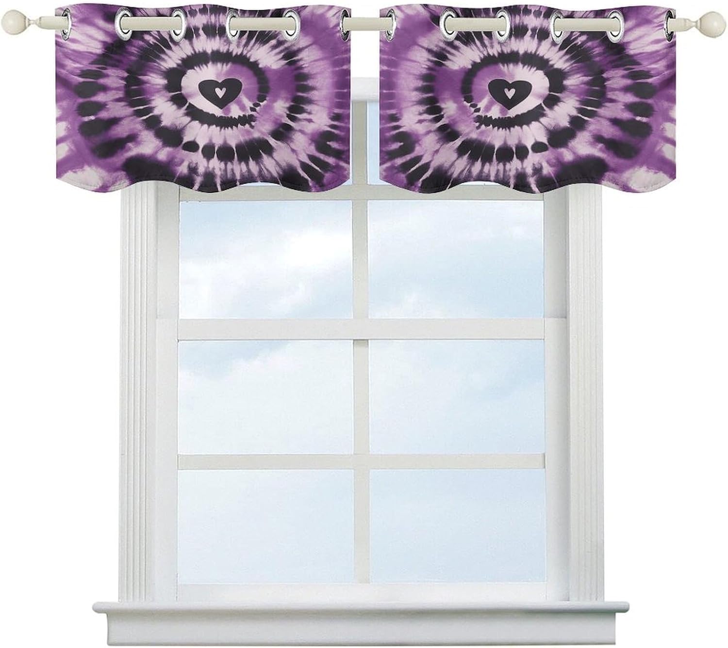 Purple Tie Dye 2 Pack Valance Curtains Window Treatments. Adjustable Curtain with Rod Pocket.Cafe Curtains is Half Curtains for Privacy Decorative 52x18.1 Inch.
