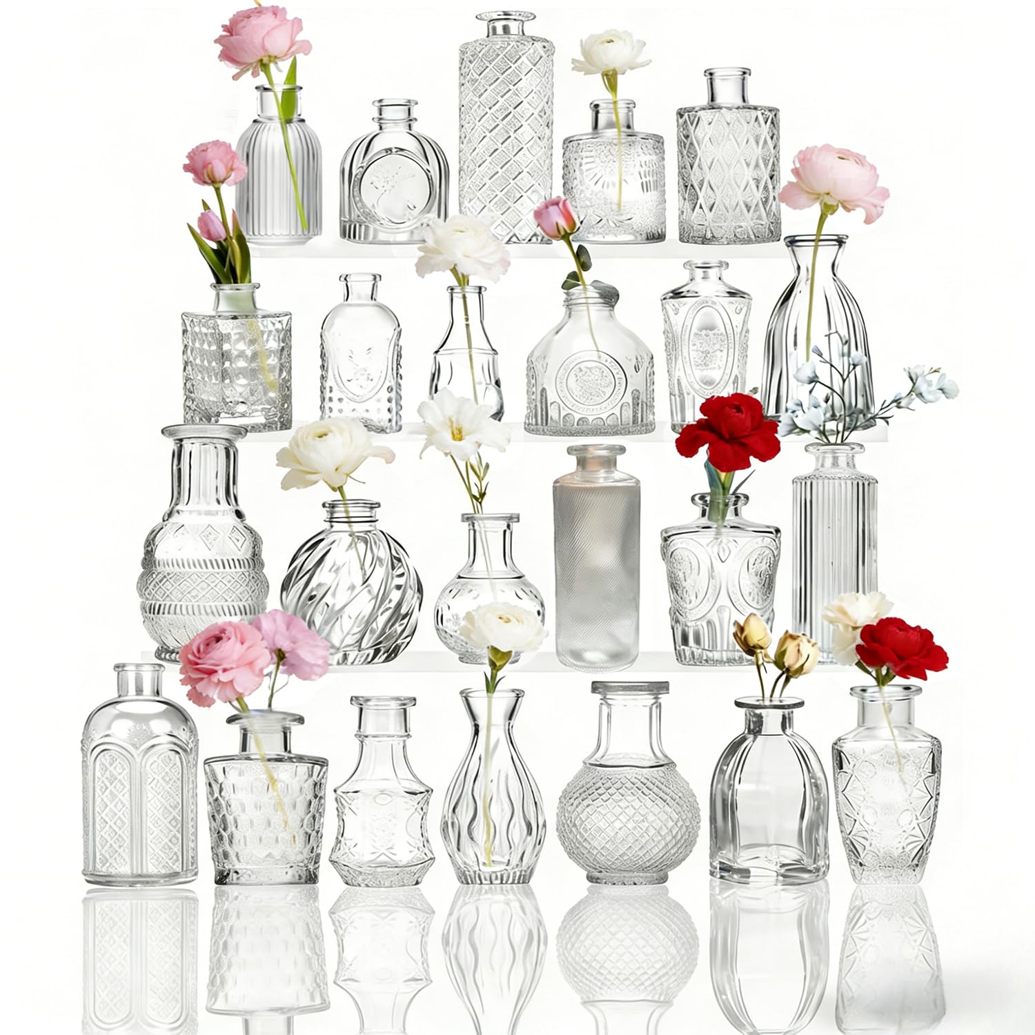 24 Stück Mini Vasen Set aus Glas,Vintage Blumenvasen,Väschen | kleine vasen für tischdeko für Tischdeko Ideal für Hochzeitstischdeko, Geburtstag,Wohnzimmer, Büro