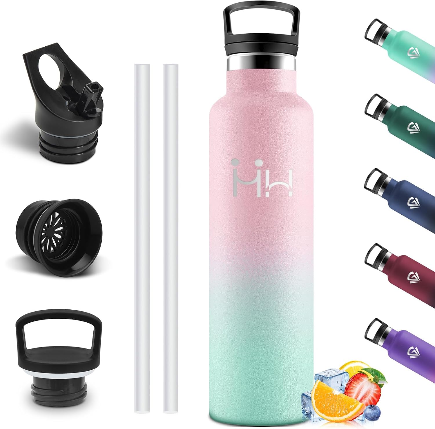 Motswedi Stainless Steel Water Bottle 1000 ml BPA-Free Thermos Lab Leak-proof & Sweatproof Water Bottle Double-Walled with Straw Suitable for Carbonated Drinking Bottle