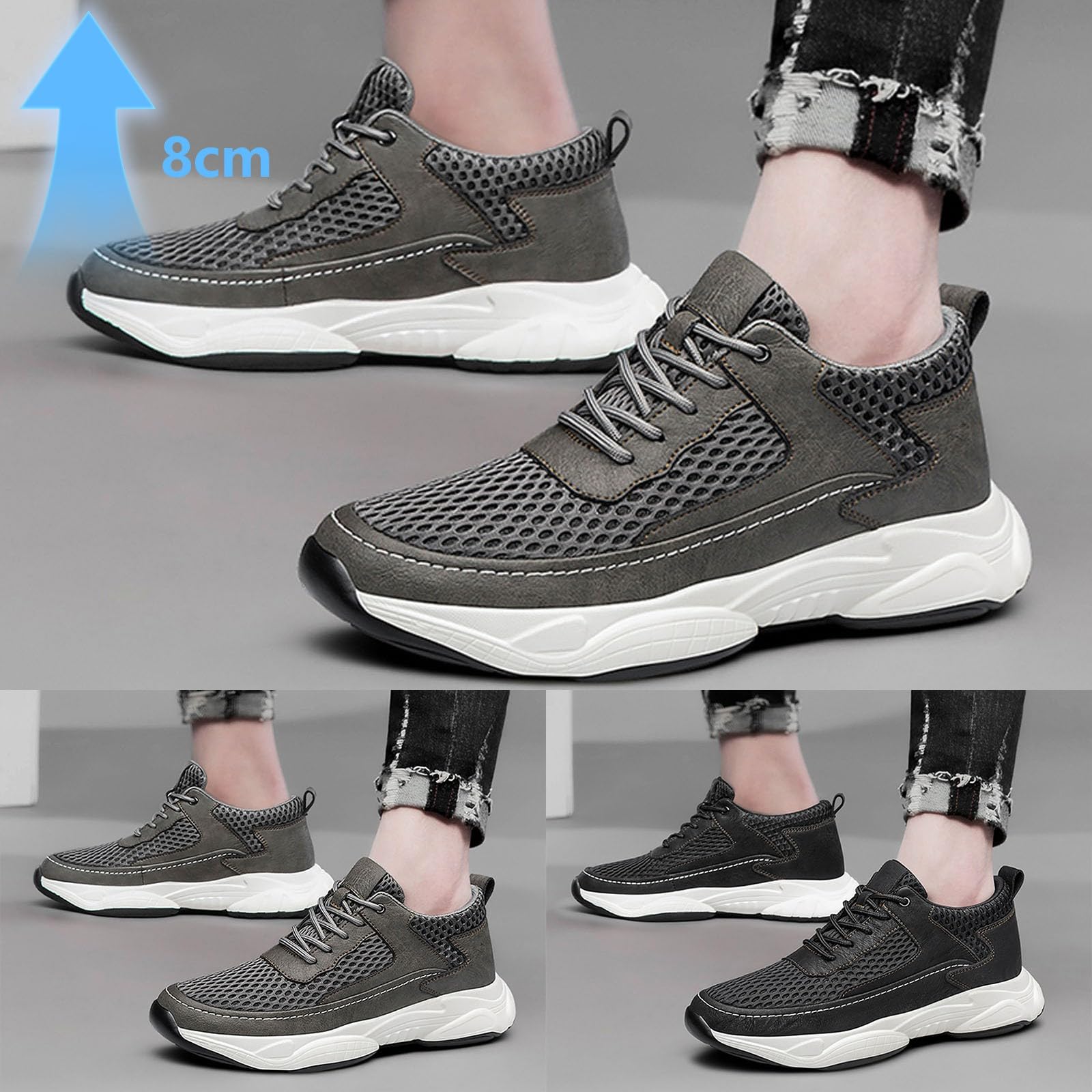 Zapatillas de hombre para ascensor zapatos casuales zapatillas deportivas de malla antideslizantes absorción de impactos aumento de 8 cm cómodas zapatillas ligeras de malla transpirable unisex zapatos