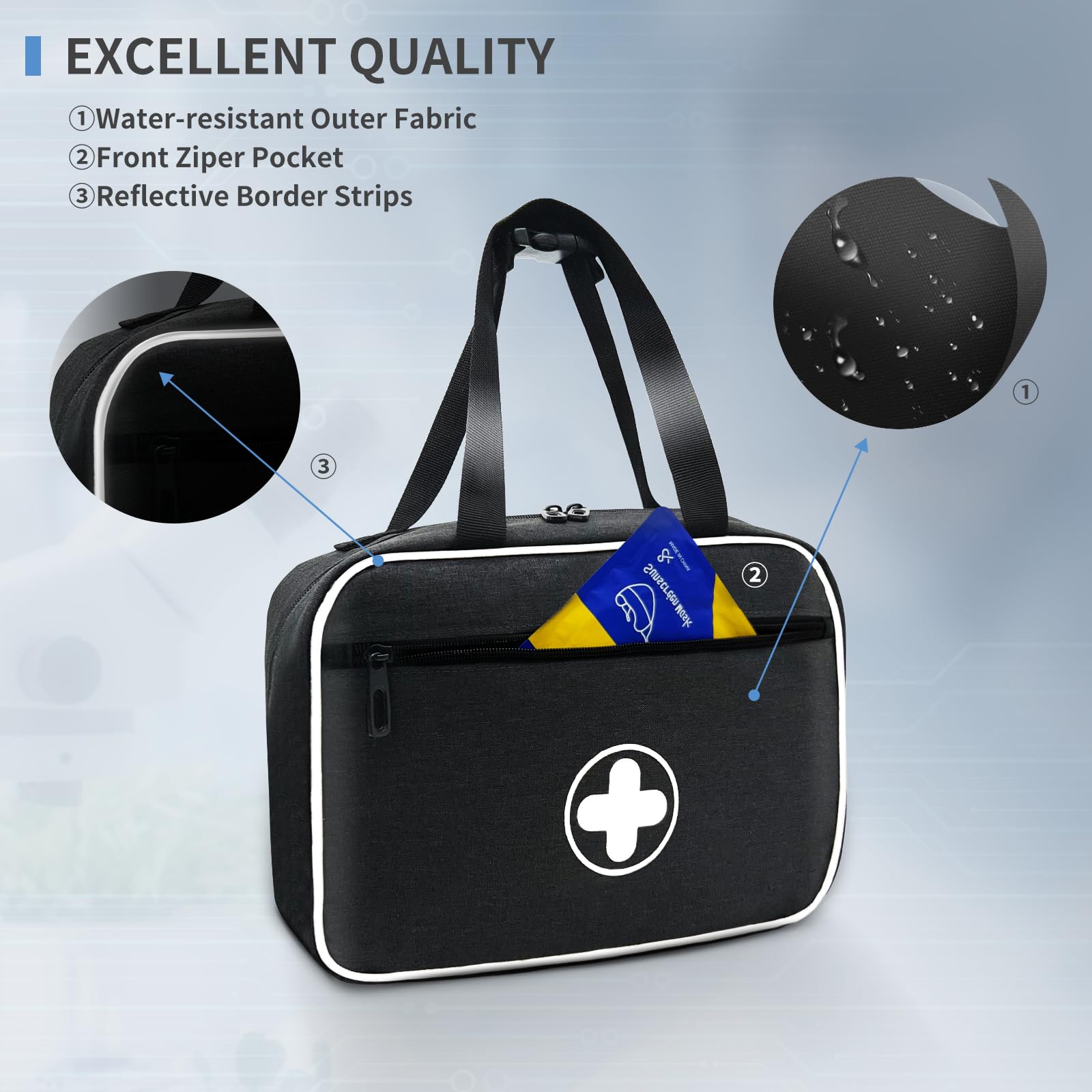 Bolsa de primeros auxilios portátil, kit de trauma de emergencia vacío con tiras reflectantes, organizador médico multicompartimento para viajes, camping, coche, al aire libre y hogar, solo bolsa