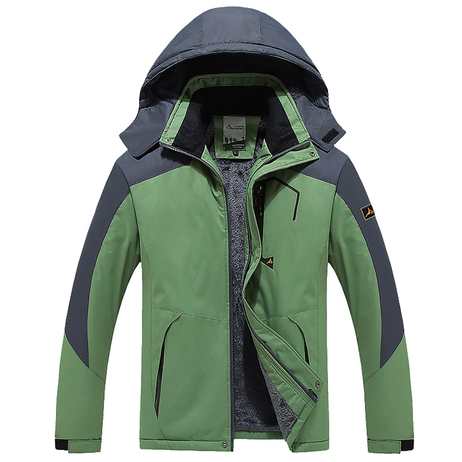 Chubasquero grueso para hombre, chaqueta de invierno forrada resistente al agua chaqueta casual con cremallera parte superior con capucha bolsillos cálidos chaqueta universitaria cremallera completa