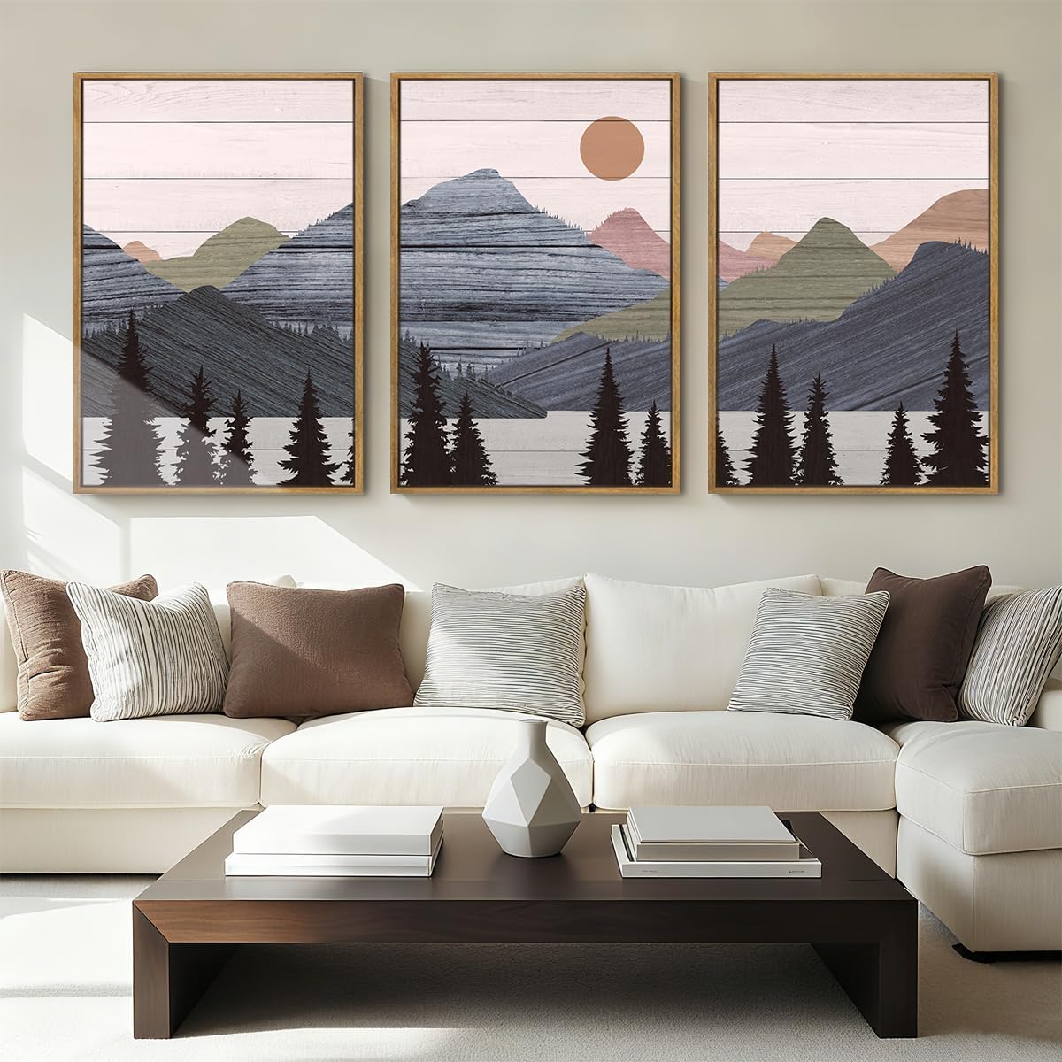 ANHUIB Mountain Framed Wall Art 16x24 Inch Large Nature Wilderness Art Print Abstract Landscape Painting Set of 3 for Living Room Bedroom Office 24"L x 16"W Mountain Range