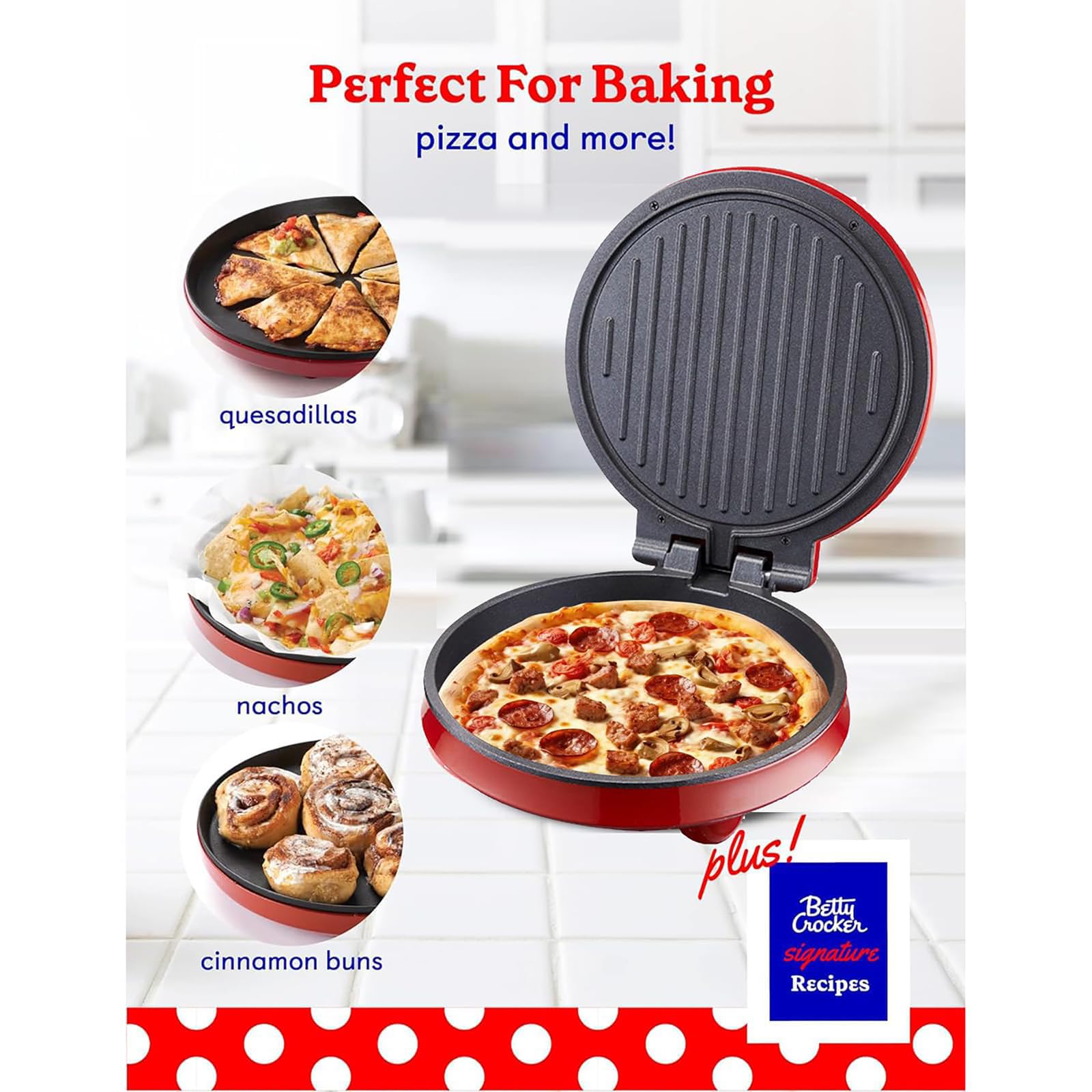 Machine À Pizza Électrique De Comptoir 25 Cm, Chauffage/cuisson Uniforme Des Deux Côtés, Plaque Chauffante Antiadhésive, Ouverture À 180 Degrés, Pour Pizzas, Steaks, 2 À 3 Personnes,Red