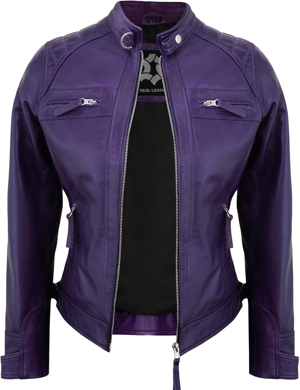 Quilted Leather Jackets For Women - Real Lambskin Biker Style Womens Leather Jacket - Image 2