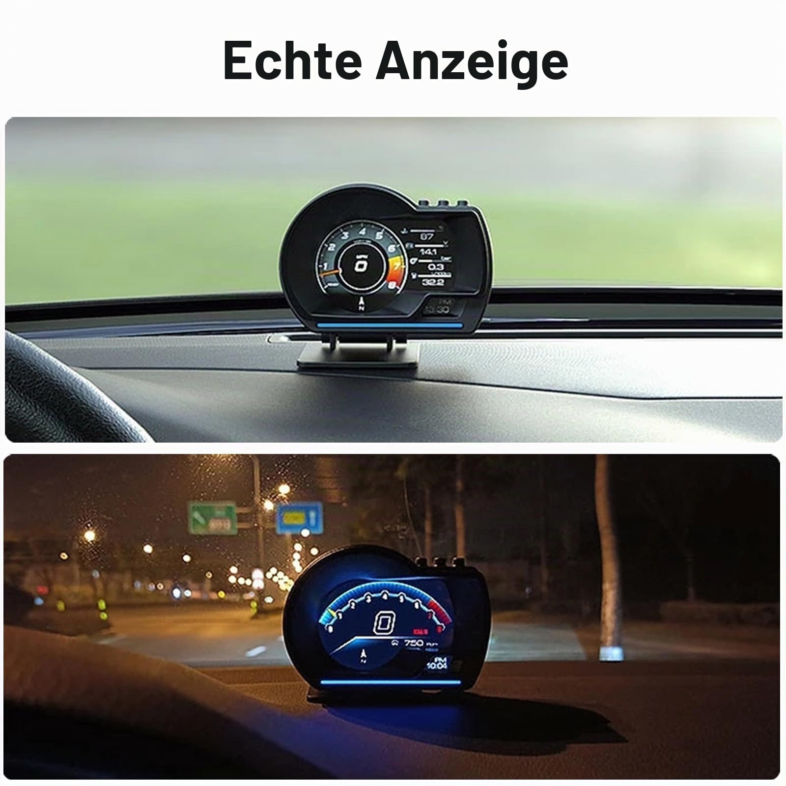 KAOLALI Head Up Display, OBD2 + GPS Dual System Universal Tachometer | Digital Auto HUD Geschwindigkeitsmesser mit Navigation, Übergeschwindigkeitsalarm, Wasser- und Öltemperaturalarm